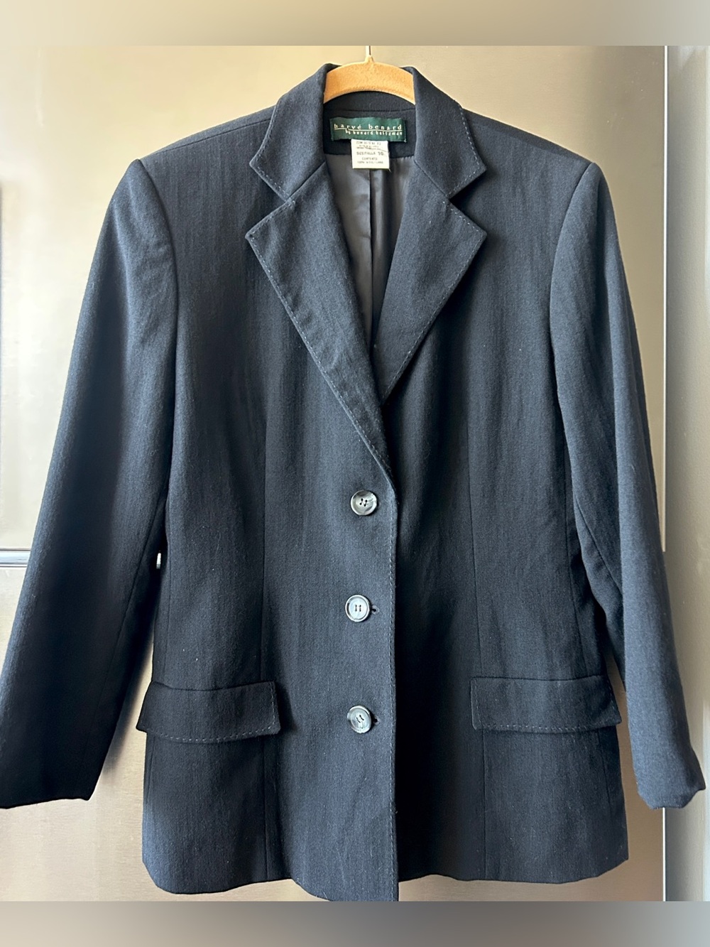 Hervé Bernard 100% Wool Black Blazer Jacket Size 10 Classic Tailored